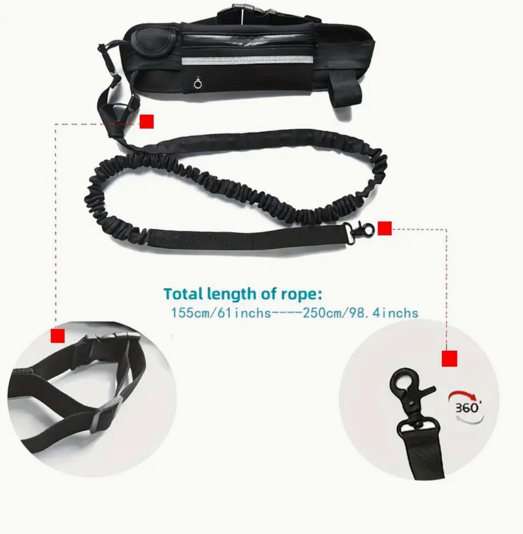 Hands-Free Dog Leash with Zipper Pouch & Dual Handles – Bungee Leash for Walking, Jogging & Training