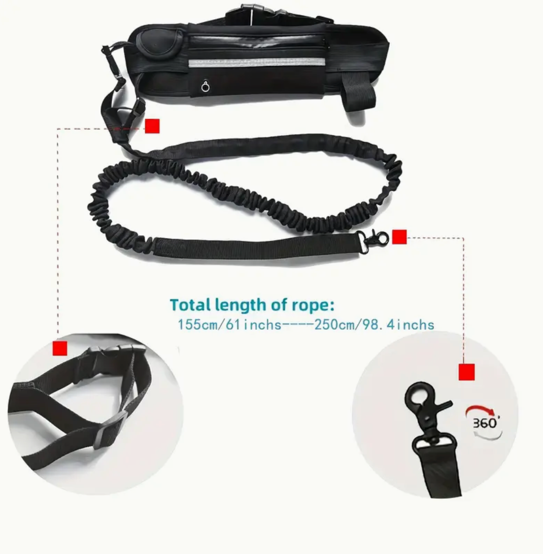 Hands-Free Dog Leash with Zipper Pouch & Dual Handles – Bungee Leash for Walking, Jogging & Training