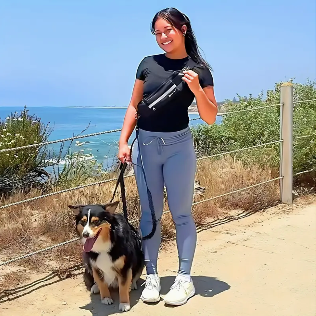 Hands-Free Dog Leash with Zipper Pouch & Dual Handles – Bungee Leash for Walking, Jogging & Training
