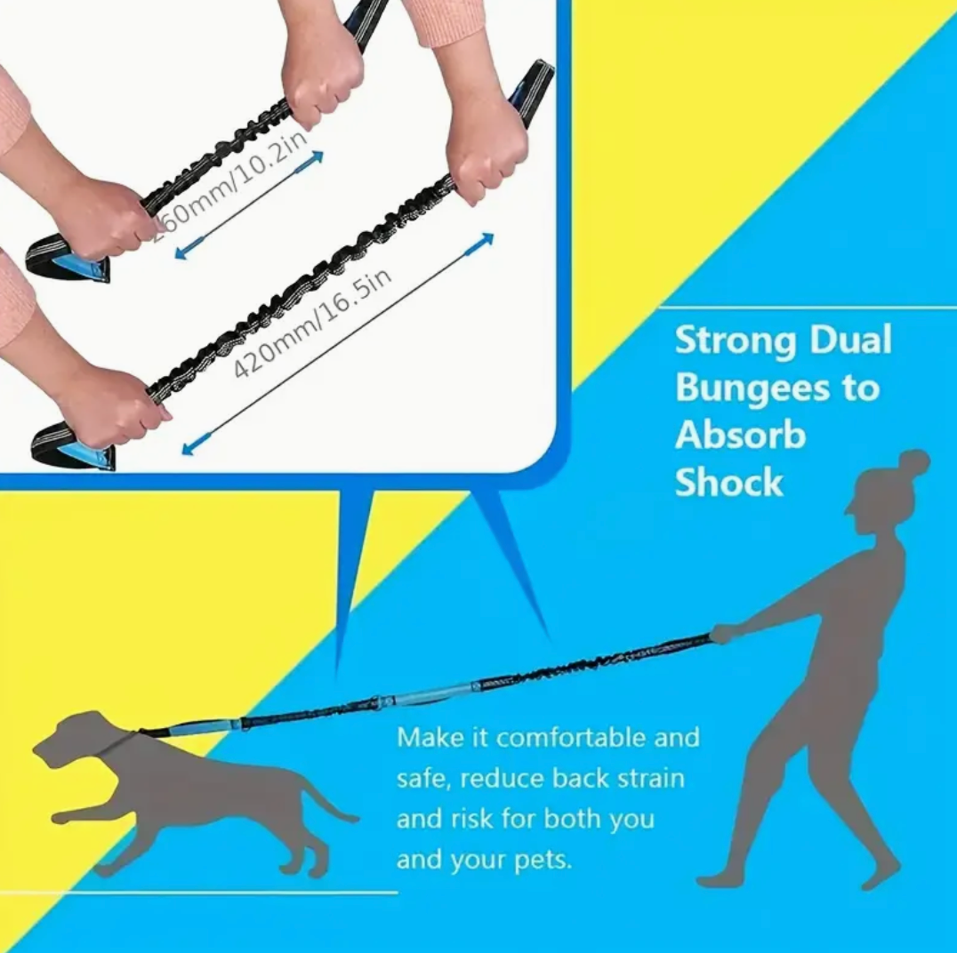Adjustable Hands-Free Dog Running Leash – Dual Handles & Elastic Retractable Rope