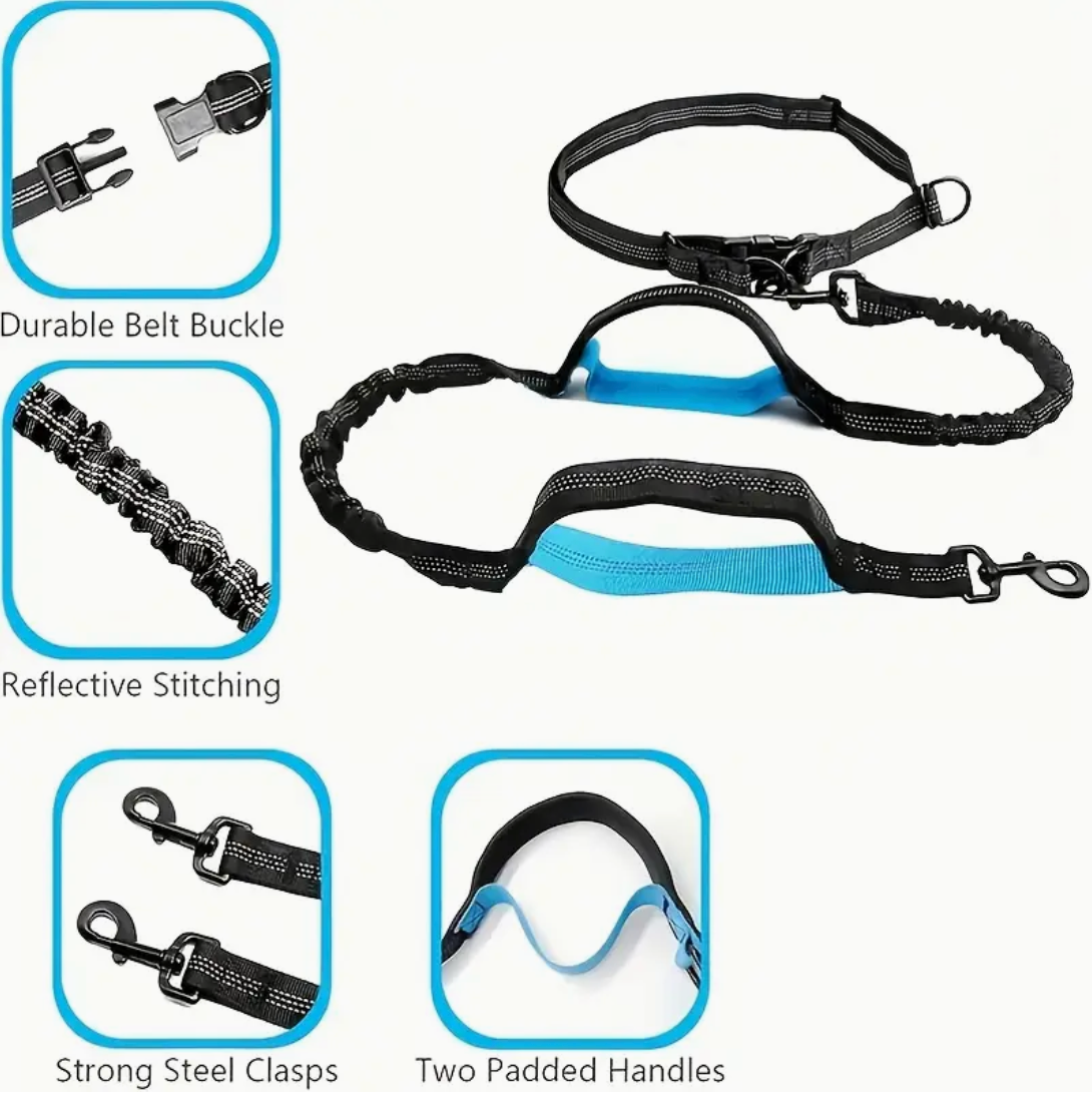 Adjustable Hands-Free Dog Running Leash – Dual Handles & Elastic Retractable Rope
