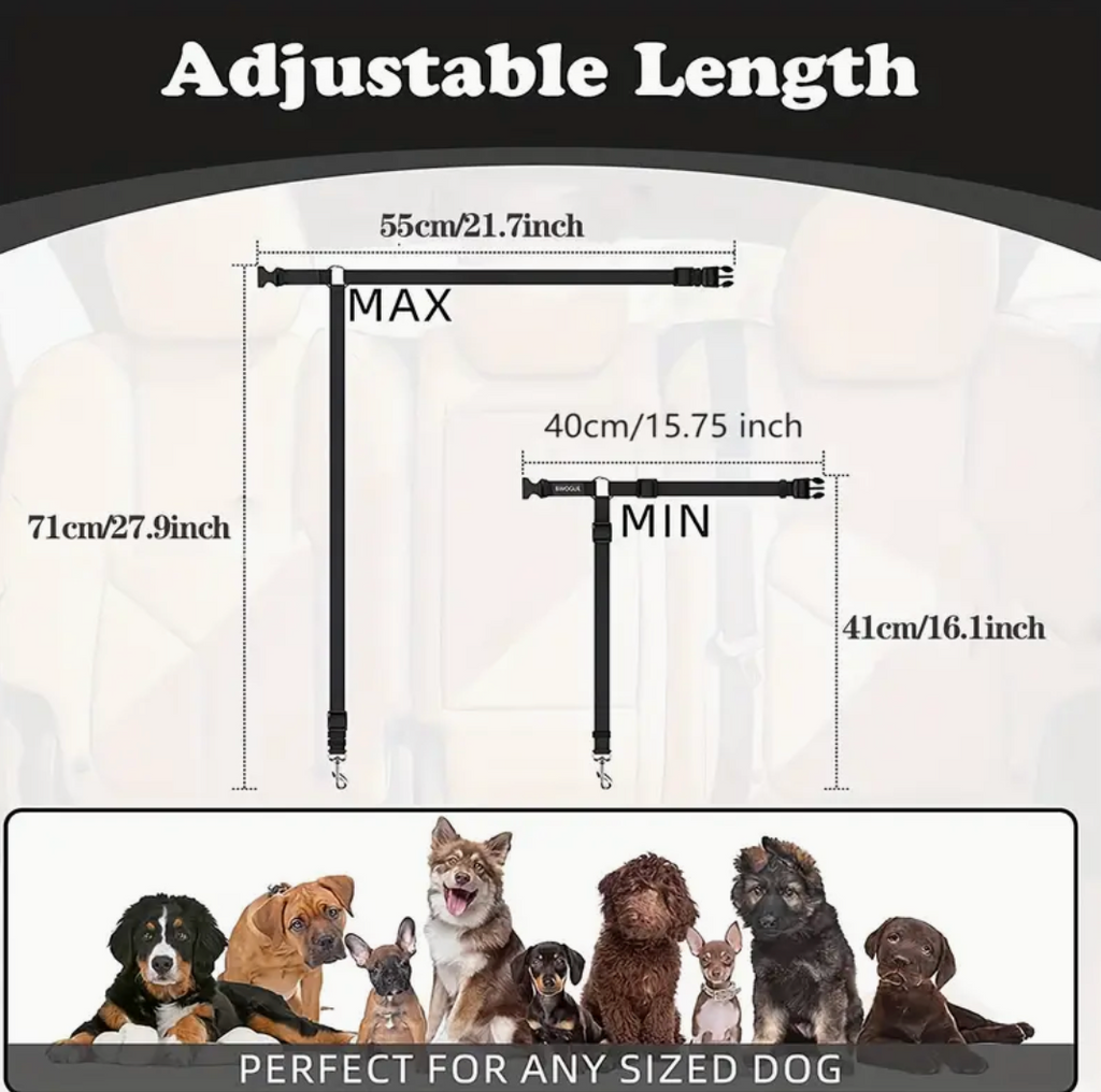 Adjustable Dog Car Seat Belt – Heavy-Duty Pet Safety Harness with Quick-Release Buckle for All Dog Sizes