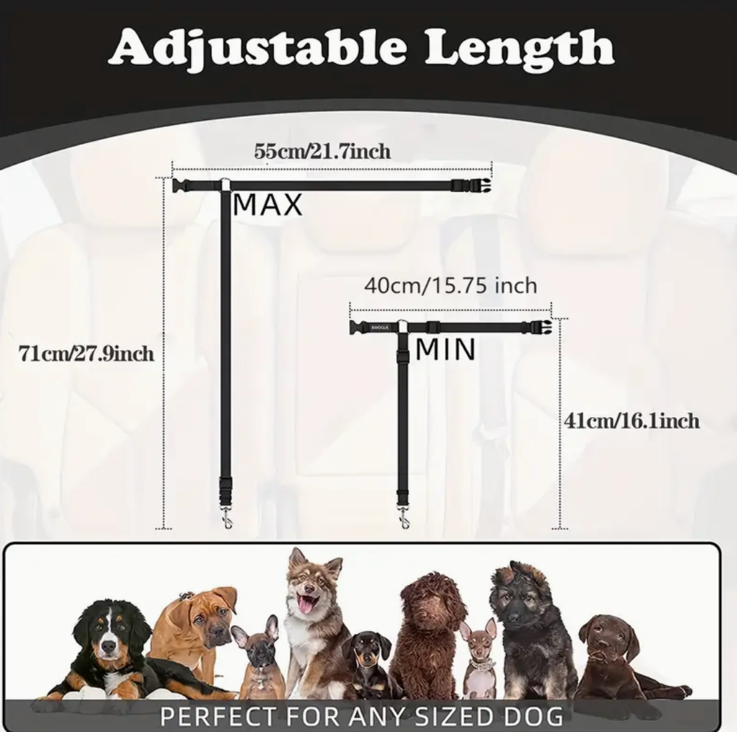 Adjustable Dog Car Seat Belt – Heavy-Duty Pet Safety Harness with Quick-Release Buckle for All Dog Sizes