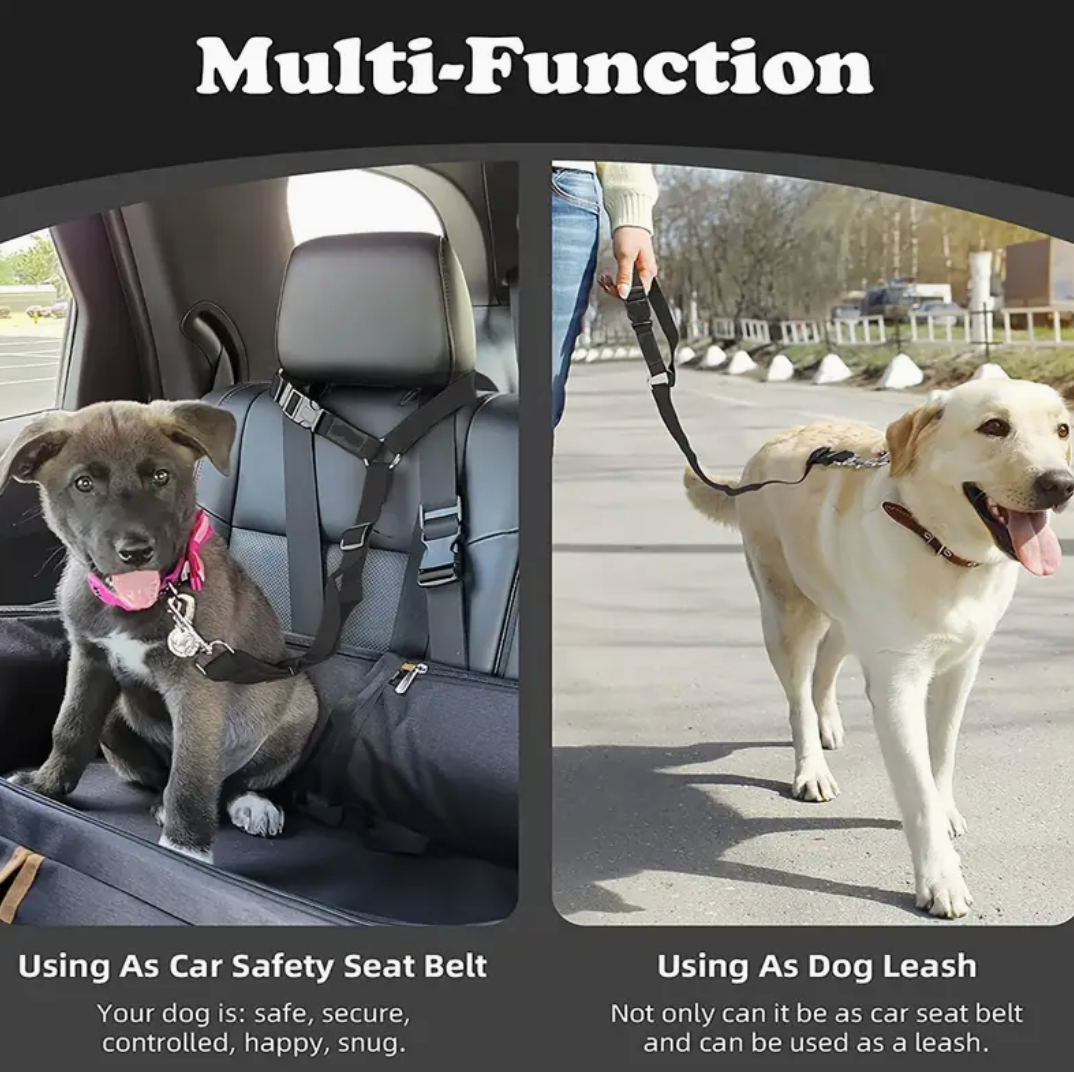 Adjustable Dog Car Seat Belt – Heavy-Duty Pet Safety Harness with Quick-Release Buckle for All Dog Sizes