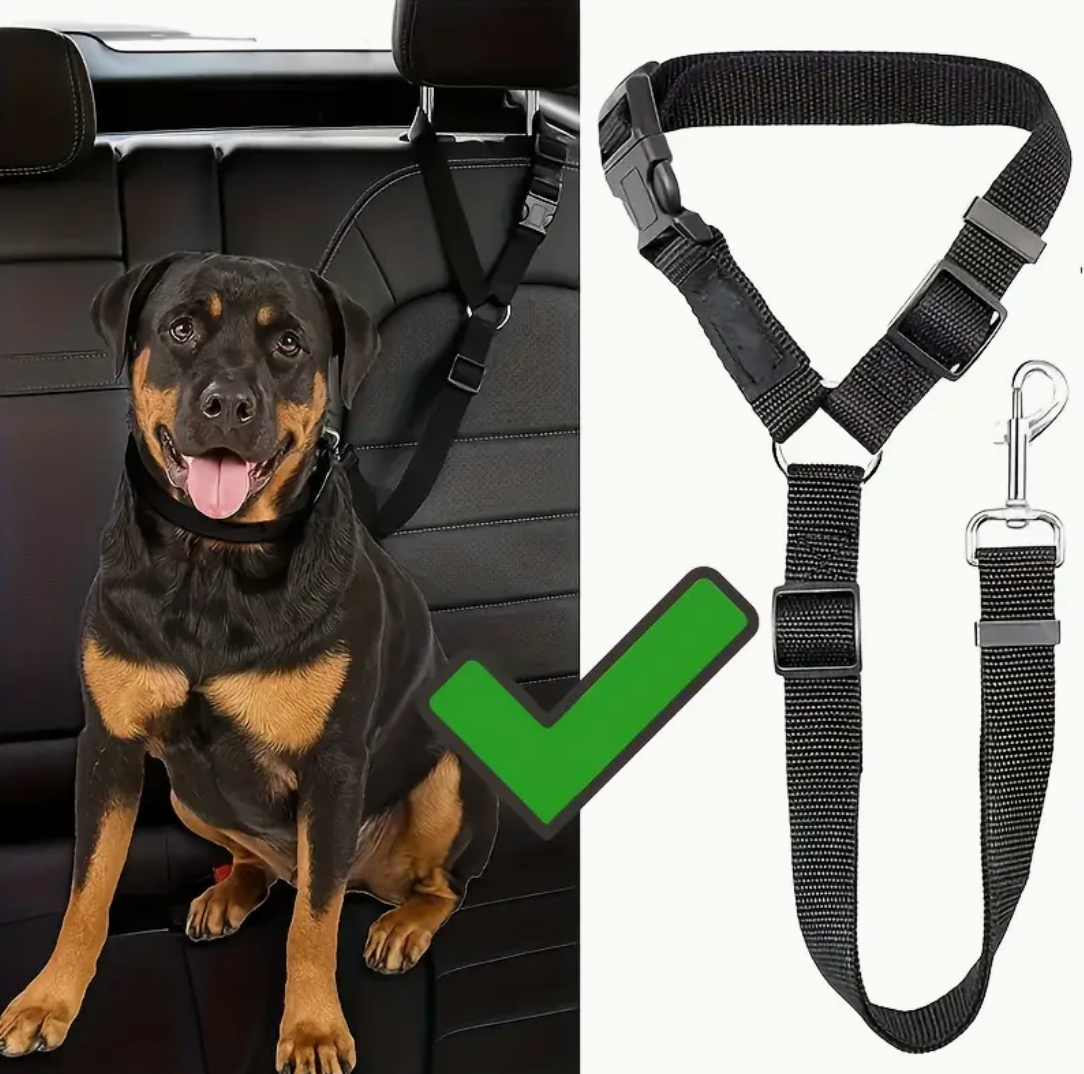 Adjustable Dog Car Seat Belt – Heavy-Duty Pet Safety Harness with Quick-Release Buckle for All Dog Sizes
