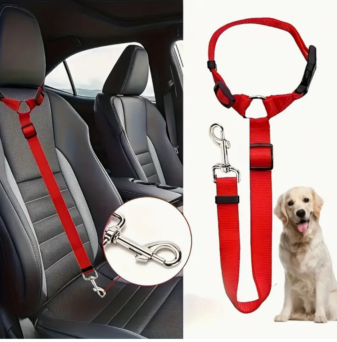 Adjustable Dog Car Seat Belt – Heavy-Duty Pet Safety Harness with Quick-Release Buckle for All Dog Sizes