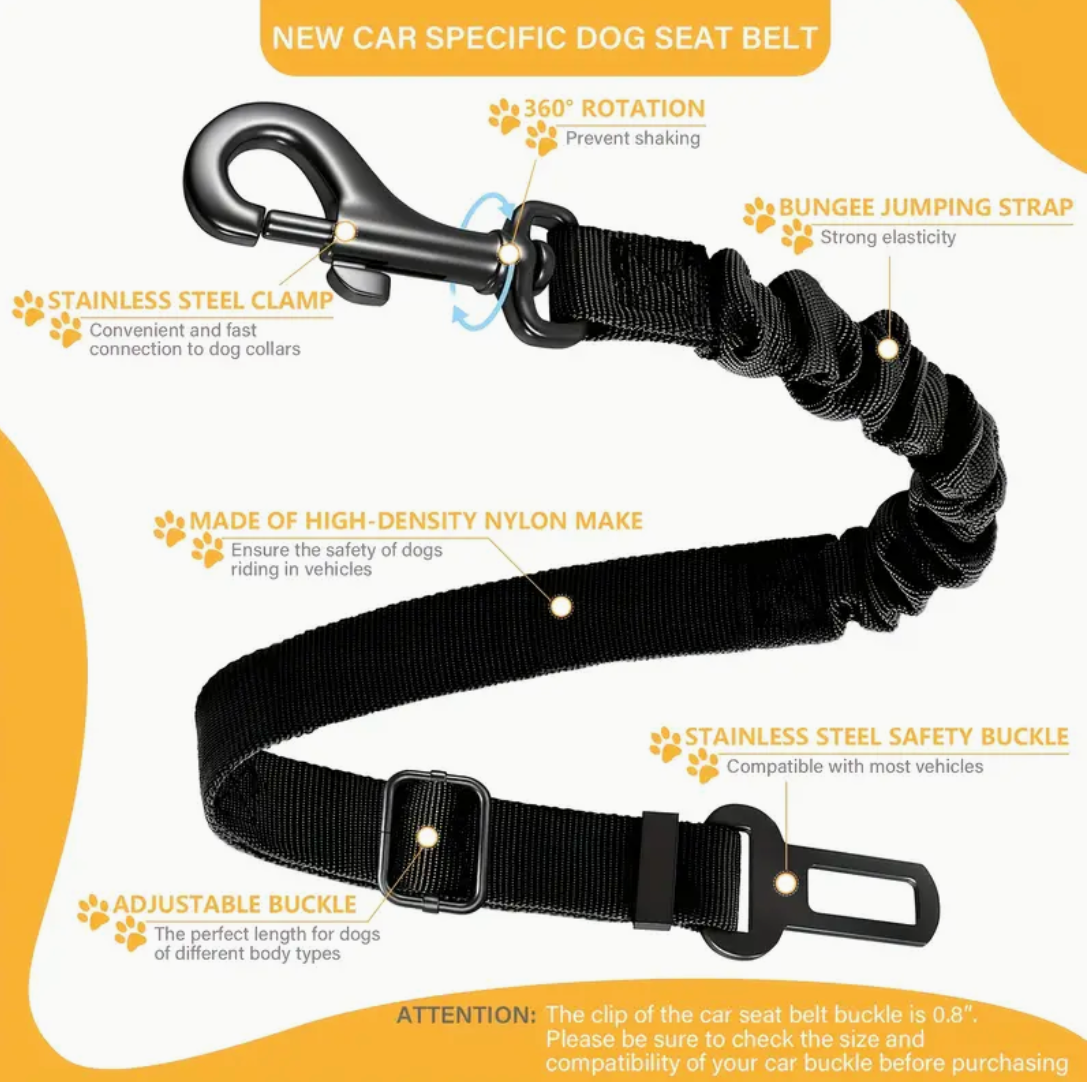 Adjustable Dog Car Seat Belt – Heavy-Duty Pet Safety Harness with Quick-Release Buckle for All Dog Sizes