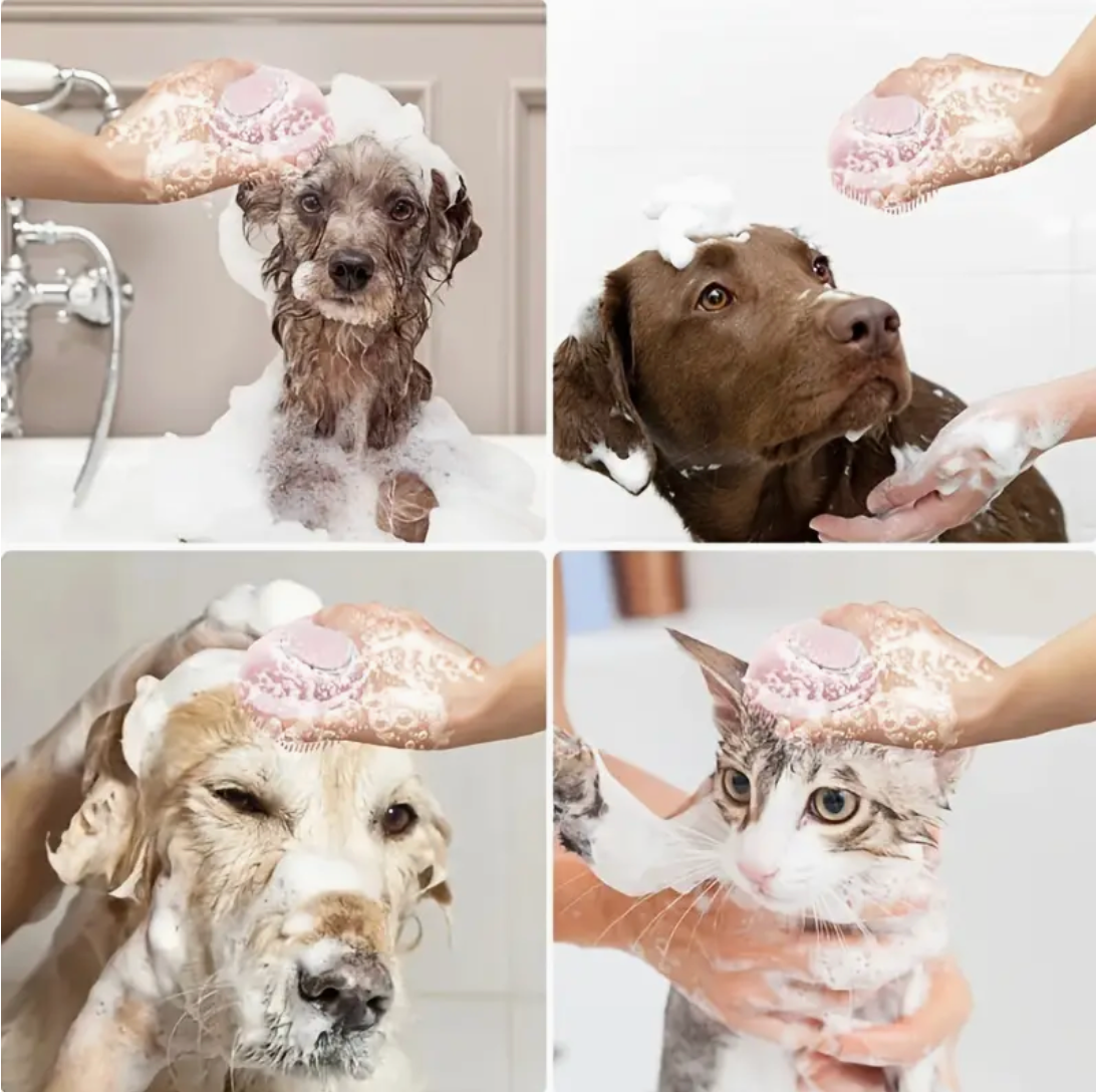 Soft Dog Shampoo Massager Bath Brush – Gentle Pet Grooming with Detachable Head & Soft Bristles