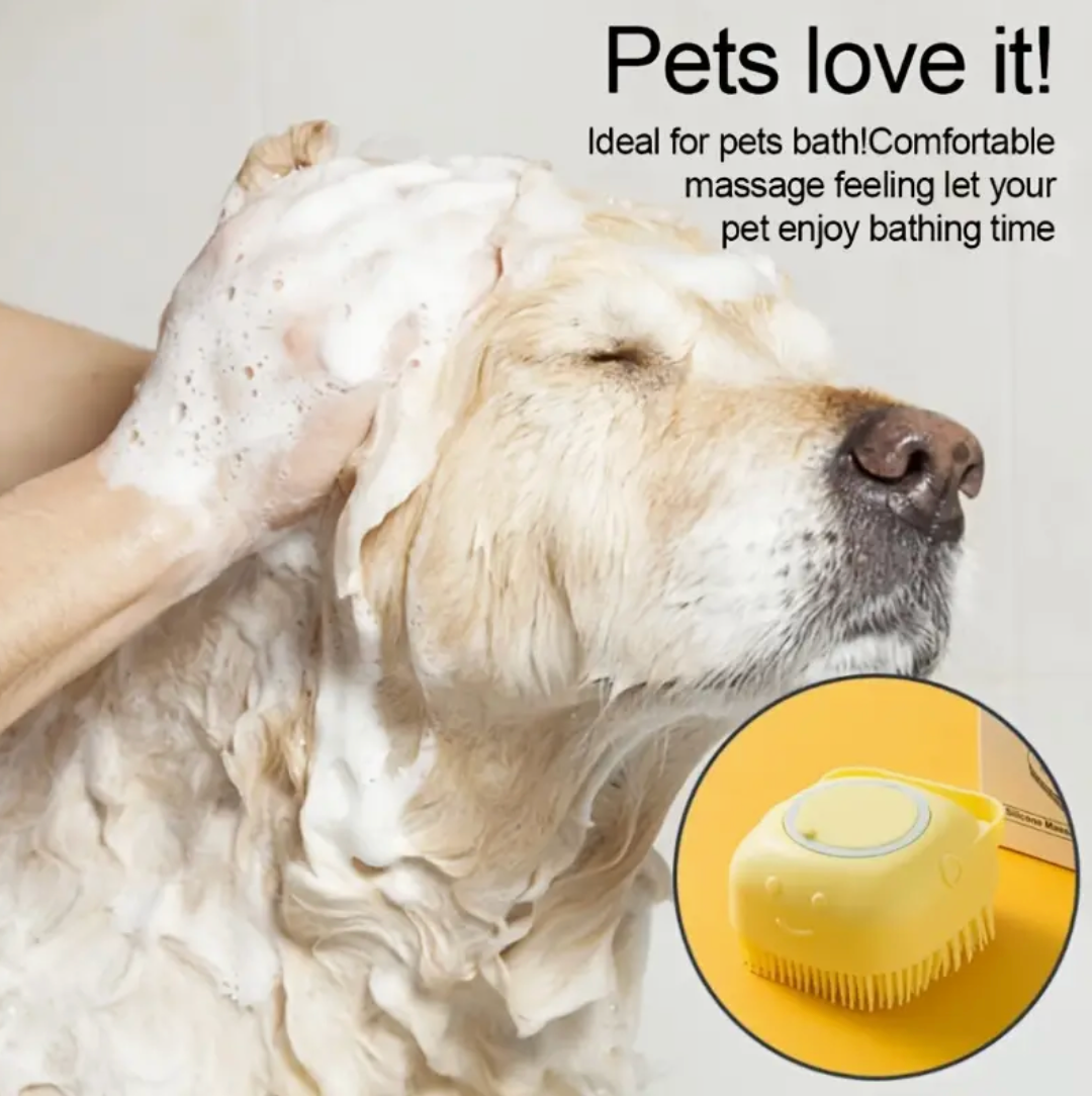Soft Dog Shampoo Massager Bath Brush – Gentle Pet Grooming with Detachable Head & Soft Bristles