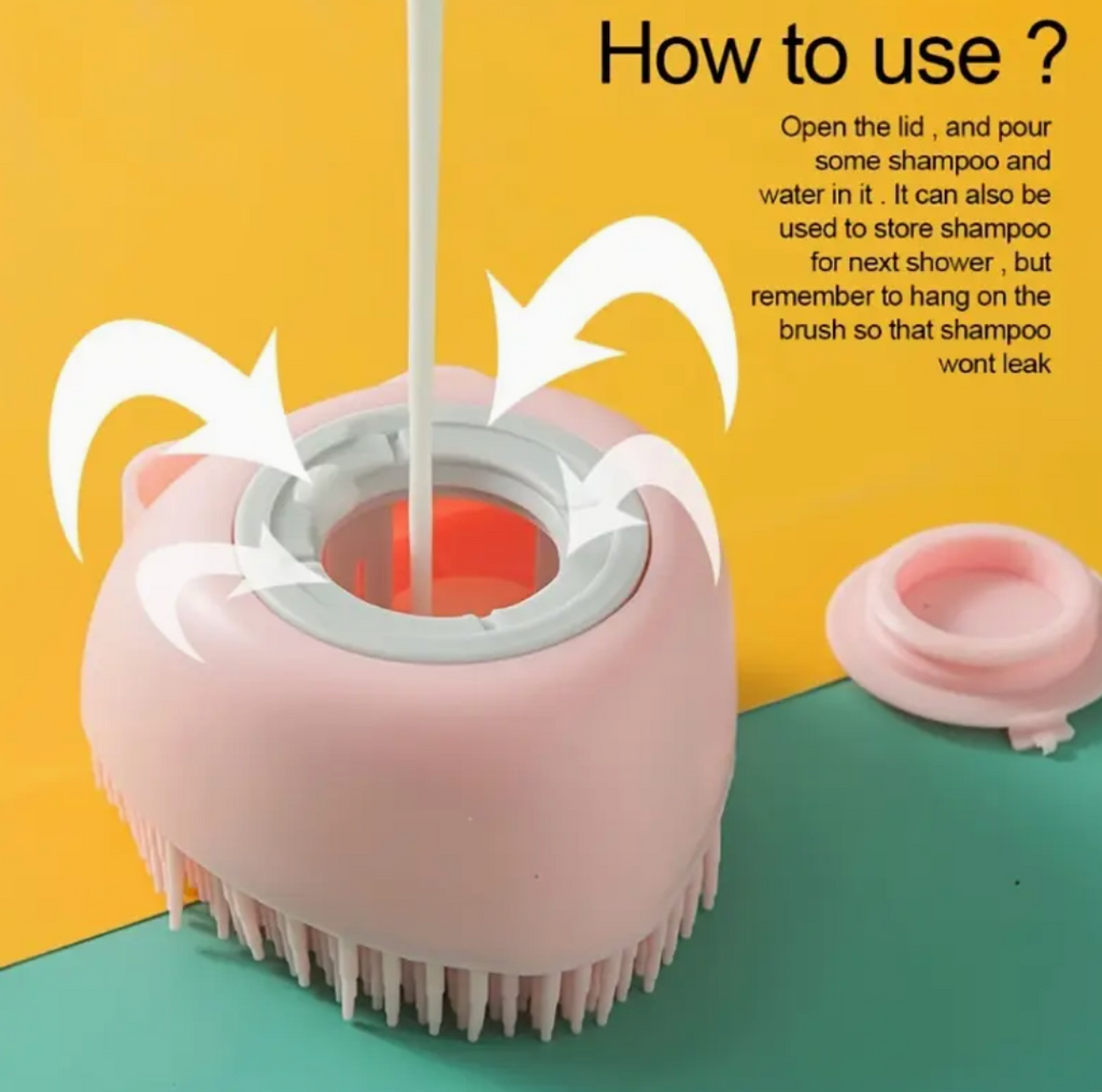 Soft Dog Shampoo Massager Bath Brush – Gentle Pet Grooming with Detachable Head & Soft Bristles