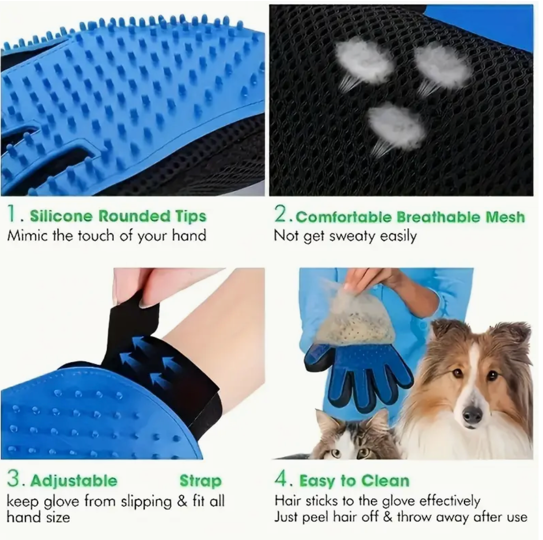 Pet Grooming Gloves – Gentle Deshedding Brush for Dogs & Cats with Five-Finger Design