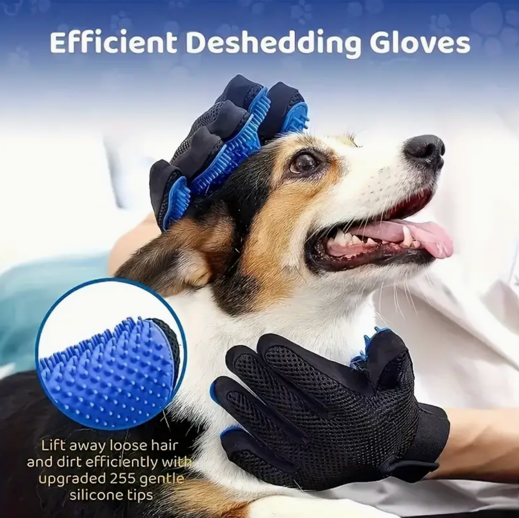 Pet Grooming Gloves – Gentle Deshedding Brush for Dogs & Cats with Five-Finger Design