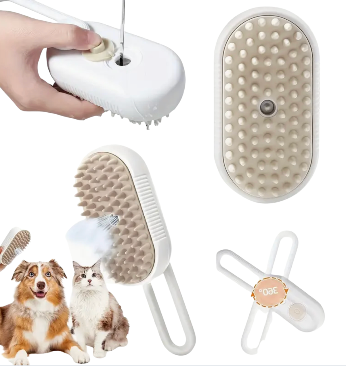 3-in-1 Pet Grooming Steam Brush for Cats & Dogs – Spray, Steam & Hair Removal with USB/Battery Power