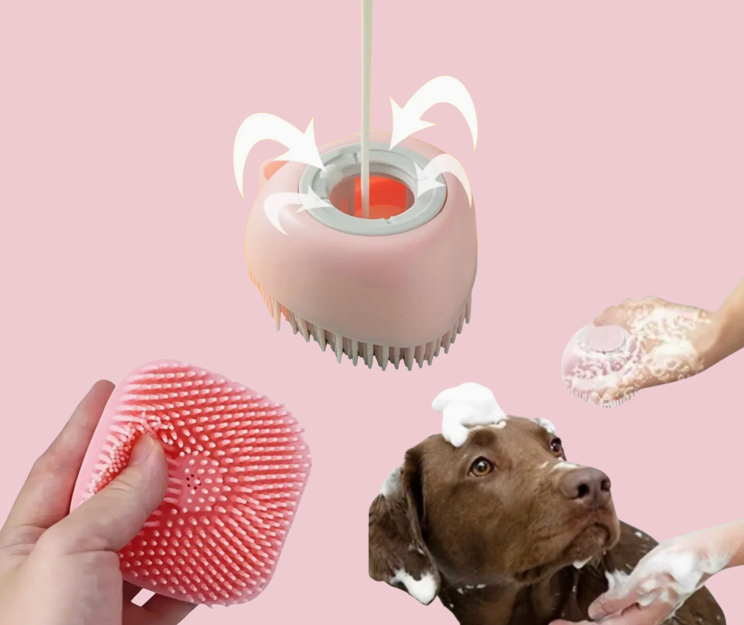 Soft Dog Shampoo Massager Bath Brush – Gentle Pet Grooming with Detachable Head & Soft Bristles