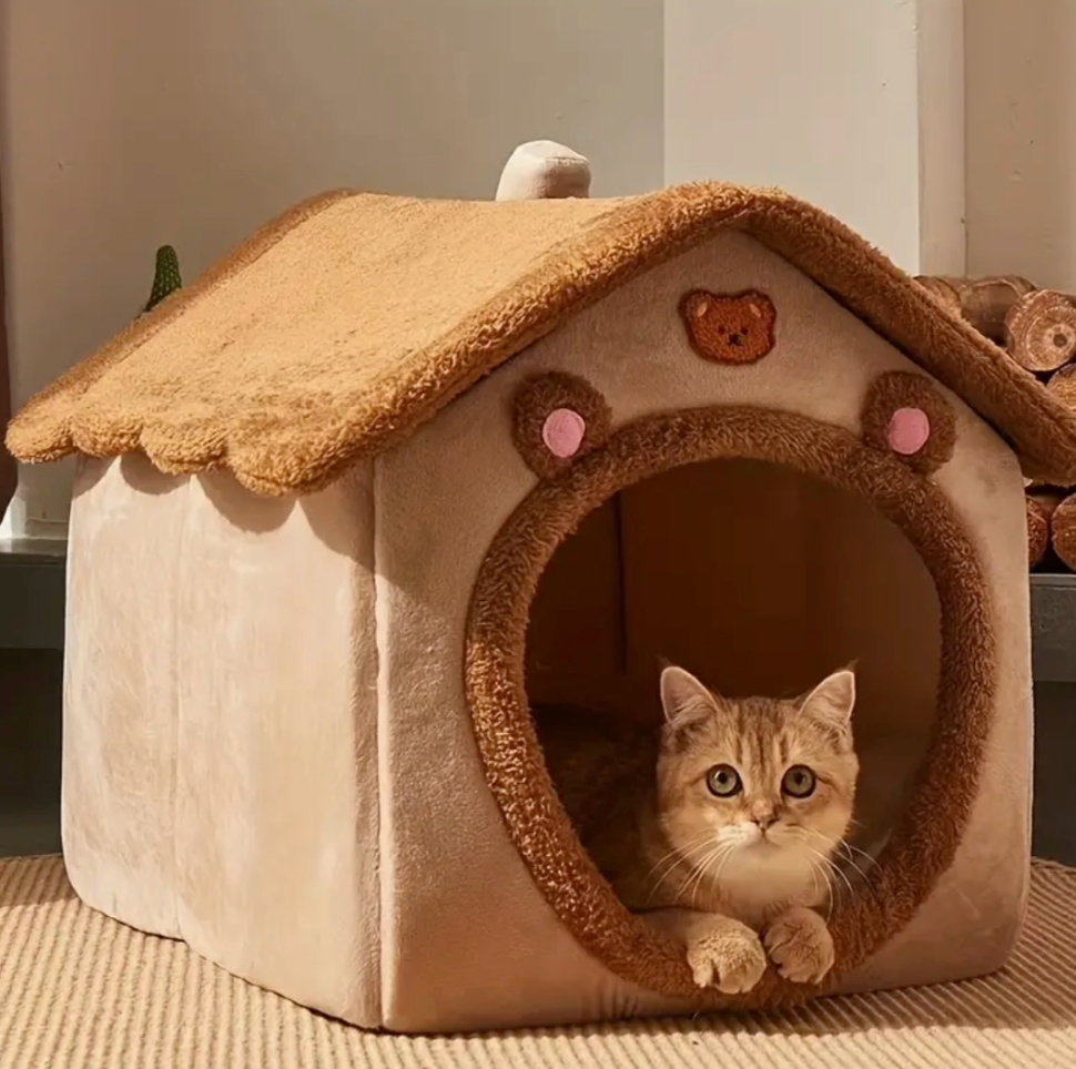 Removable & Washable Cat House Bed – Warm Winter Cave Nest for Cats & Puppies (S - L)