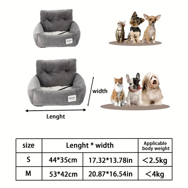 Car Seat for Cats & Small Dogs – Soft Gray Pet Carrier with Adjustable Straps & Secure Fit (S&M)