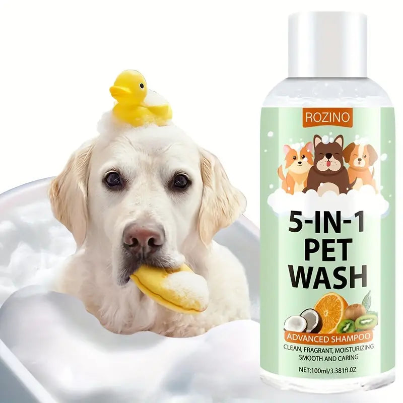 Enhanced 100ml 5-in-1 Pet Shampoo – Plant-Based, Tear-Free Formula for Dogs & Cats