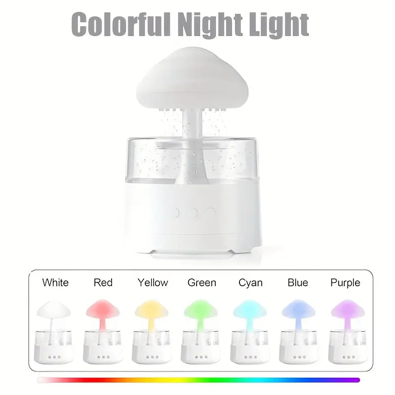Rain Cloud Aroma Diffuser – 7-Color Mushroom-Shaped LED Humidifier & Waterfall Night Light (White)