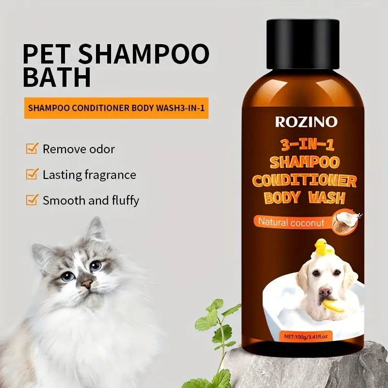 ROZINO Coconut Essence 3-in-1 Pet Shampoo, Conditioner & Body Wash – Gentle Coconut Milk Formula for Dogs & Cats
