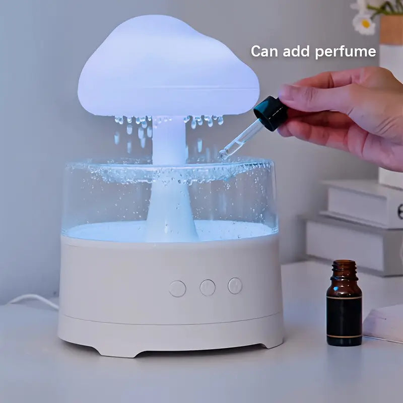 Rain Cloud Aroma Diffuser – 7-Color Mushroom-Shaped LED Humidifier & Waterfall Night Light (White)
