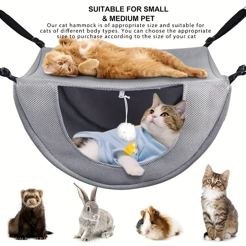 Breathable Mesh Suspended Cat Hammock – Adjustable Indoor Pet Bed