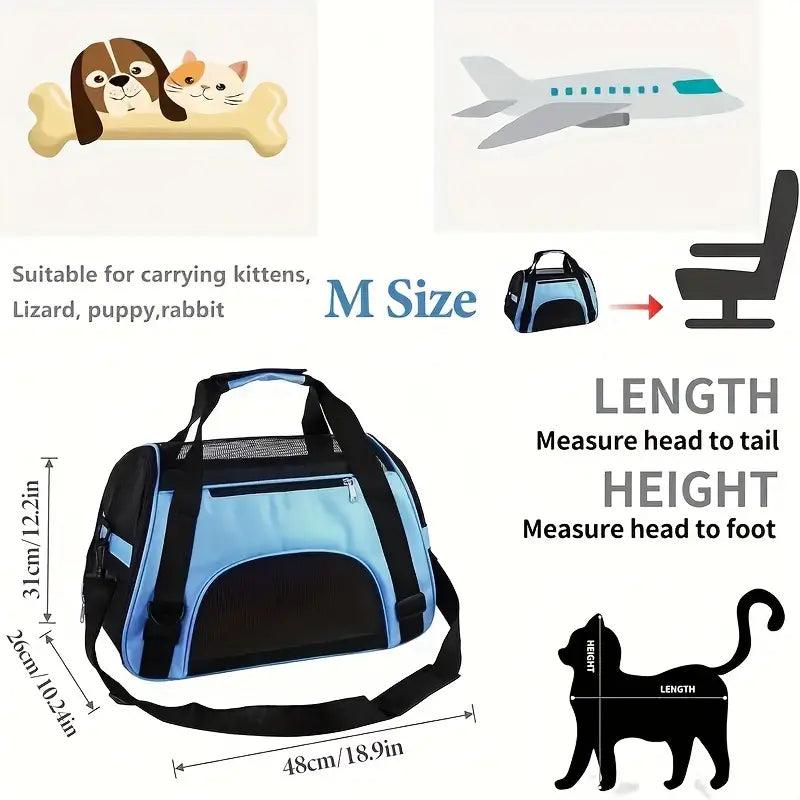 Portable Pet Carrier for Cats & Dogs – Airline-Approved Foldable Travel Bag (S - L)