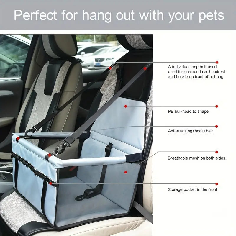Reinforced Pet Car Booster Seat – Safe & Stable Travel Carrier for Dogs & Cats with Safety Belt