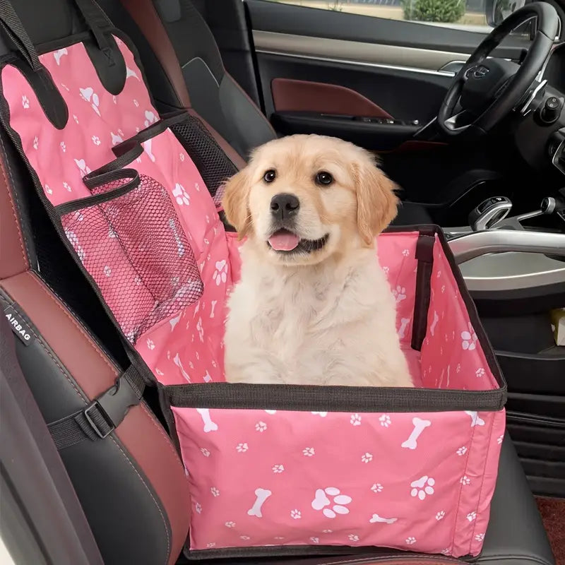 Durable Polyester Car Front Seat Dog Basket with Side Pockets & Seat Belt Cover