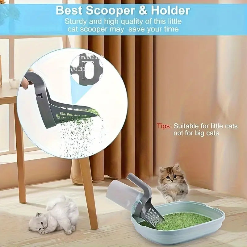 Large Capacity Cat Litter Scoop with Bracket – Easy-Clean Waste Storage Box & Durable Plastic Design