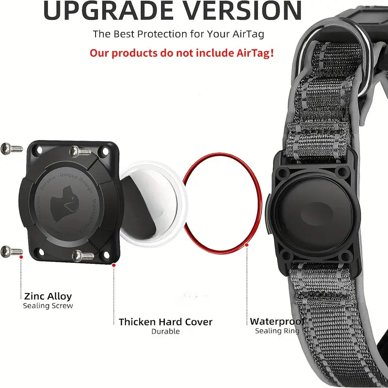 Small Dog Heavy-Duty Waterproof AirTag Dog Collar – Adjustable Nylon Strap with Reflective Strips & Padded Holder for Small dogs
