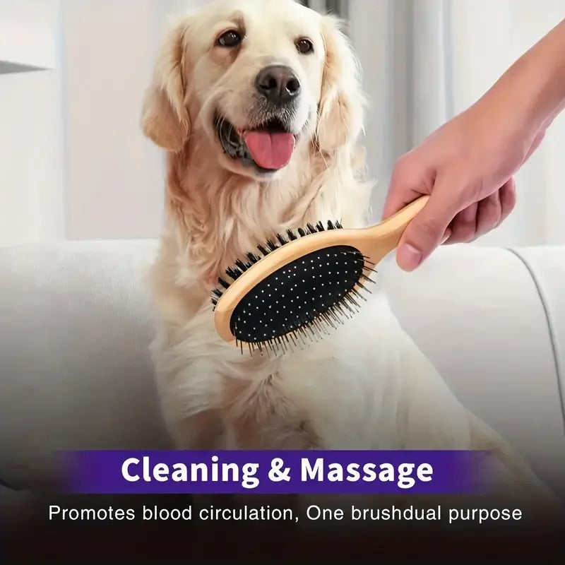 Dual-Sided Pet Hair Removal Brush for Dogs & Cats – Natural Bamboo Design with Stainless Steel Needles