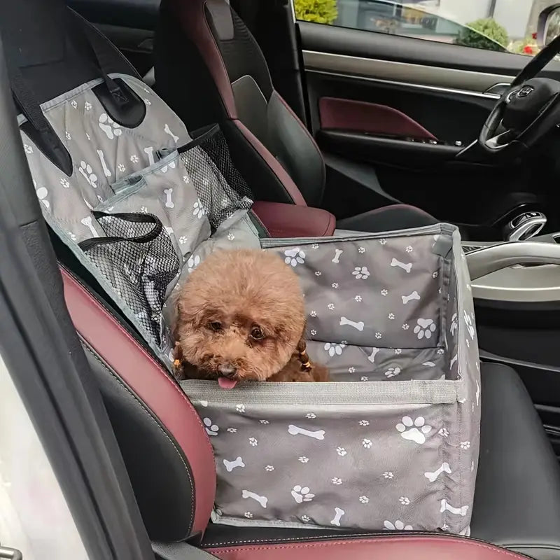 Durable Polyester Car Front Seat Dog Basket with Side Pockets & Seat Belt Cover