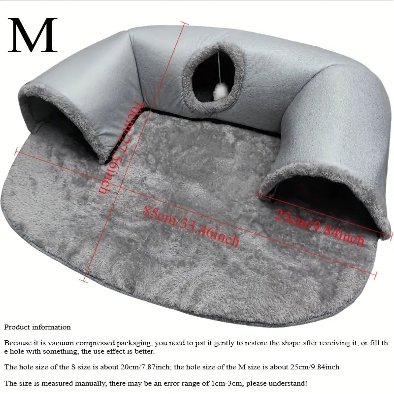 3-in-1 Cat Tunnel Bed & Playhouse – Cozy Fleece Hideout for Cats & Small Pets (S & M)
