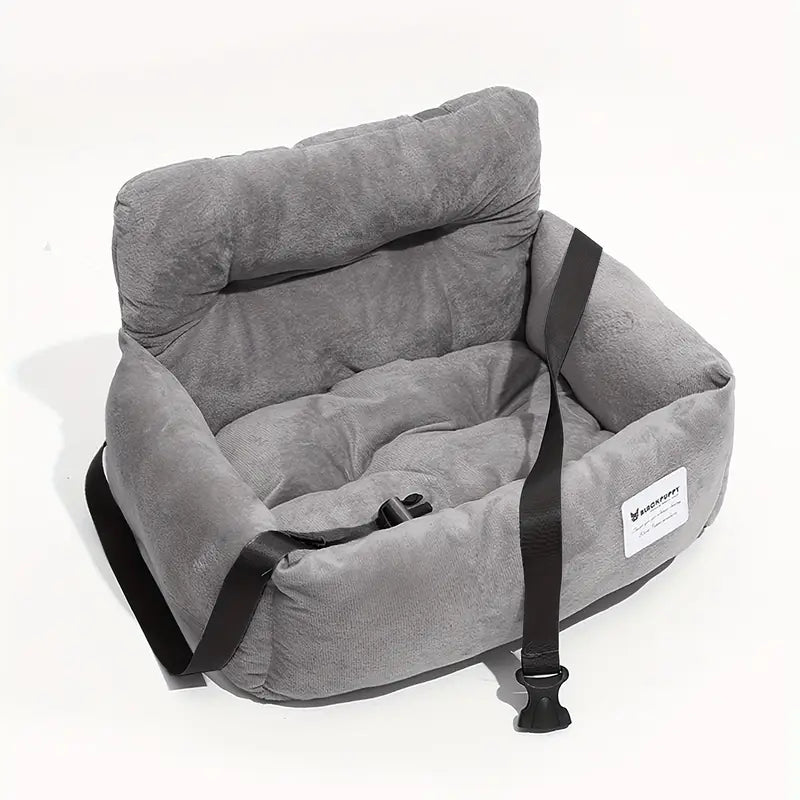 Car Seat for Cats & Small Dogs – Soft Gray Pet Carrier with Adjustable Straps & Secure Fit (S&M)