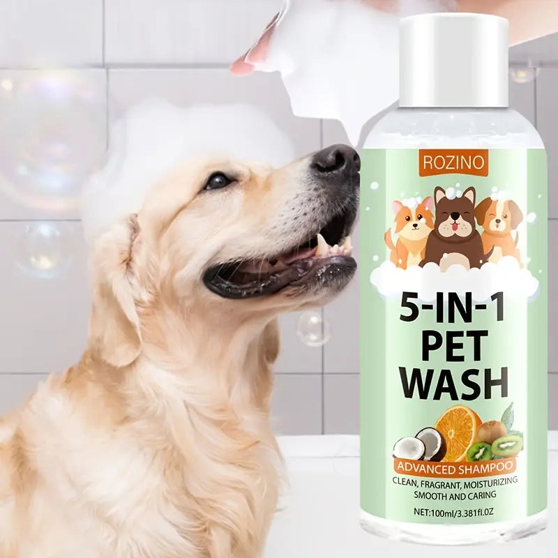 Enhanced 100ml 5-in-1 Pet Shampoo – Plant-Based, Tear-Free Formula for Dogs & Cats