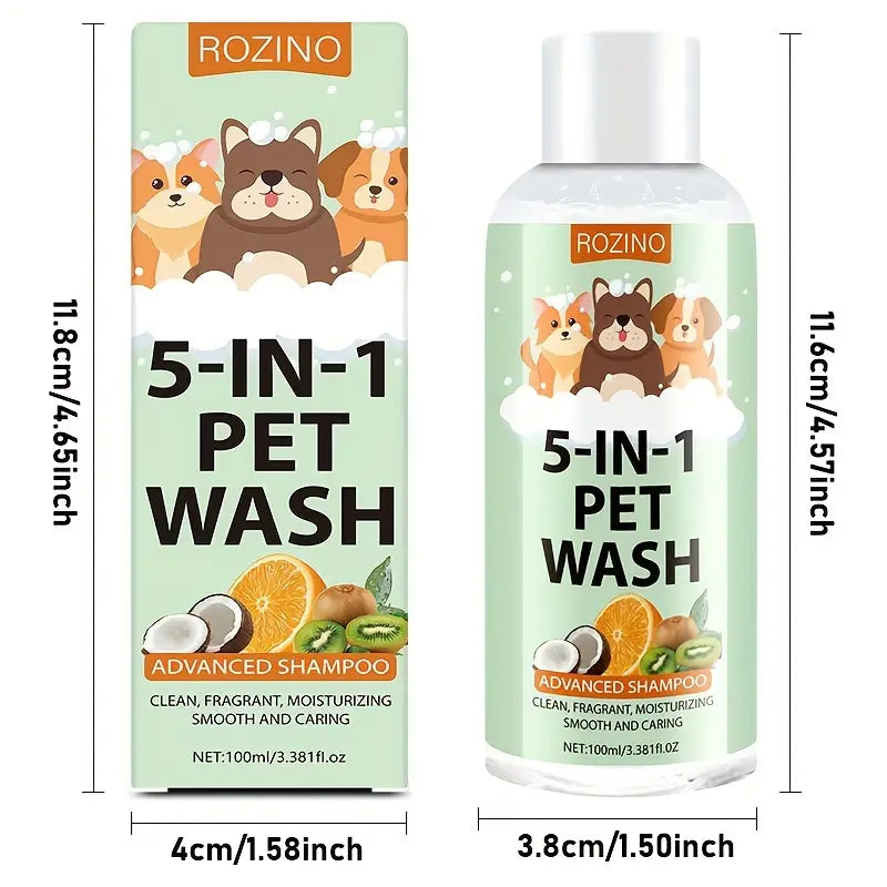 Enhanced 100ml 5-in-1 Pet Shampoo – Plant-Based, Tear-Free Formula for Dogs & Cats