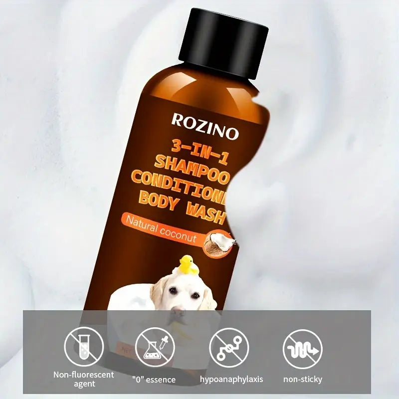 ROZINO Coconut Essence 3-in-1 Pet Shampoo, Conditioner & Body Wash – Gentle Coconut Milk Formula for Dogs & Cats