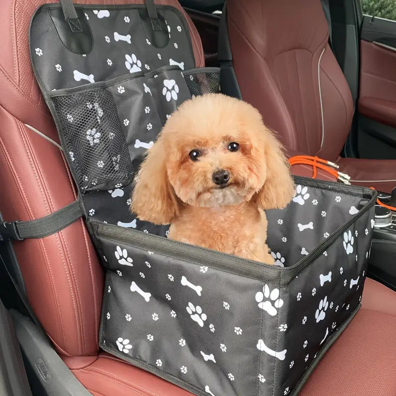 Durable Polyester Car Front Seat Dog Basket with Side Pockets & Seat Belt Cover