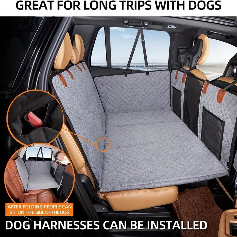 Heavy-Duty Pet Car Seat Pad & Travel Bed – Gray Dog Cushion & Hammock for Car