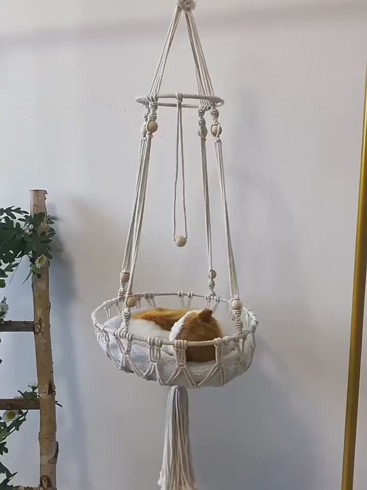 Hanging Cat Swing Bed – Woven Rope Hammock Cradle for Indoor Cats (S & M)