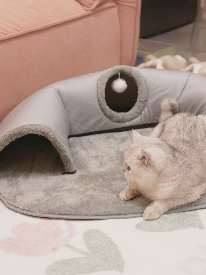 3-in-1 Cat Tunnel Bed & Playhouse – Cozy Fleece Hideout for Cats & Small Pets (S & M)